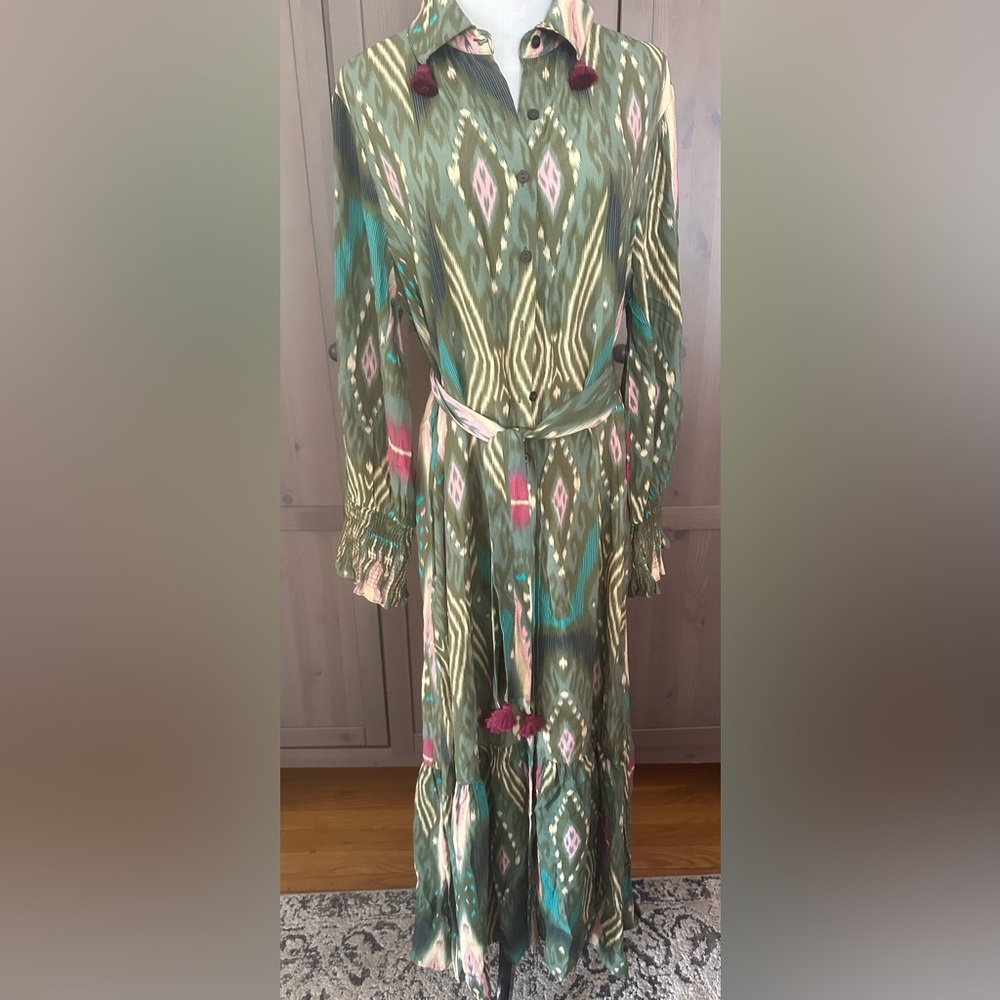 Figue , Elegant Green Patterned Maxi  Dress, size M